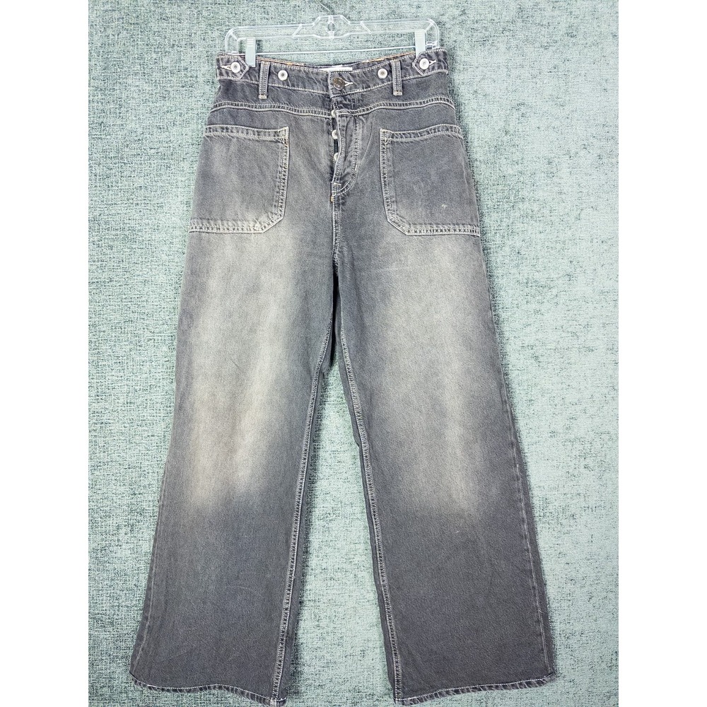 We The Free Palmer Wide Leg Jeans Womens 30 Black Faded Button Fly Patch Boho